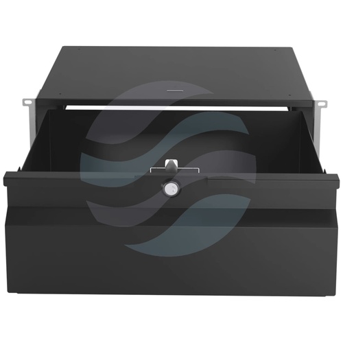 Szuflada zamykana Rack 19" 4U 320mm wysuwana, zamek z kluczem, przepust kablowy, regulacja ±40mm, nośność 15kg, czarna 7