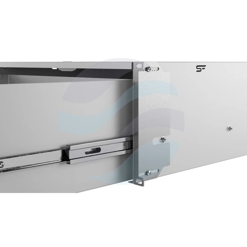 Szuflada zamykana Rack 19" 4U 320mm wysuwana, zamek z kluczem, wyłamywany przepust kablowy, regulacja ±40mm, nośność 15kg, szara 5