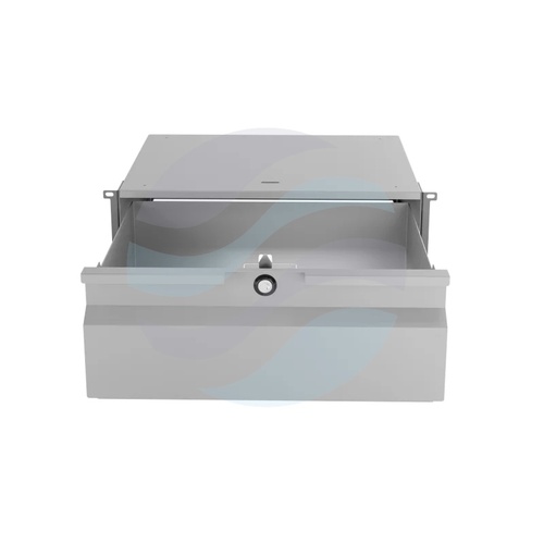 Szuflada zamykana Rack 19" 4U 320mm wysuwana, zamek z kluczem, wyłamywany przepust kablowy, regulacja ±40mm, nośność 15kg, szara 8