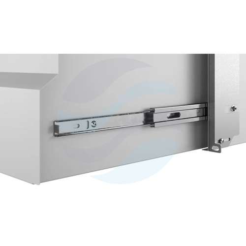 Szuflada zamykana Rack 19" 4U 320mm wysuwana, zamek z kluczem, wyłamywany przepust kablowy, regulacja ±40mm, nośność 15kg, szara 10