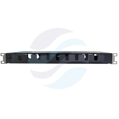 Szuflada zapasu kabla Rack 19" 1U 270mm, pełny wysuw 110%, grzebień na rzepy, przetłoczenia na kable, stal RAL9005, czarna 6