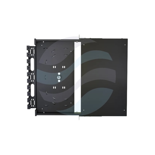 Szuflada zapasu kabla Rack 19" 1U 270mm, pełny wysuw 110%, grzebień na rzepy, przetłoczenia na kable, stal RAL9005, czarna 7