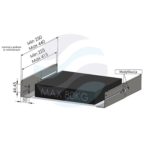 Szyny montażowe 2U do szafy Rack 19" regulowane 250-450mm, nośność 80kg, srebrne 3