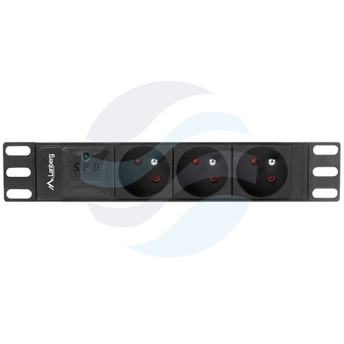 LANBERG Listwa zasilająca Rack 10" 1U, 3 gniazda 230V PL, moduł przeciwprzepięciowy SPD-3MP, dłg. kabla 2m, czarna 2