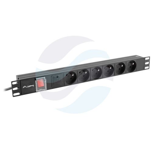 LANBERG Listwa zasilająca Rack 19" 1U, 6 gniazd 230V PL, wyłącznik, dłg. kabla 2m, czarna 3
