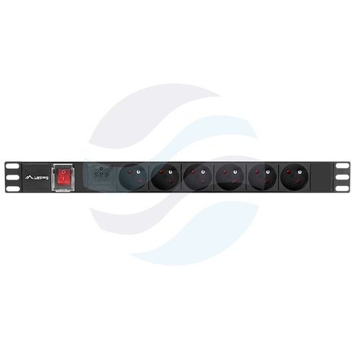 LANBERG Listwa zasilająca Rack 19" 1U, 6 gniazd 230V PL, wyłącznik, dłg. kabla 2m, czarna 4