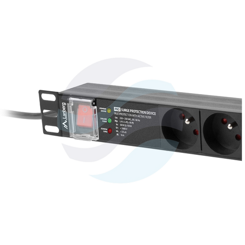 LANBERG Listwa zasilająca Rack 19" 1U, 7 gniazd 230V PL, moduł przeciwprzepięciowy SPD-3MP, dłg. kabla 2m, czarna 3