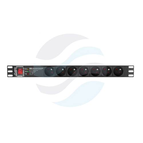 LANBERG Listwa zasilająca Rack 19" 1U, 7 gniazd 230V PL, moduł przeciwprzepięciowy SPD-3MP, dłg. kabla 2m, czarna 4