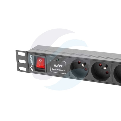 LANBERG Listwa zasilająca Rack 19" 1U, 7 gniazd 230V PL, wtyk UPS IEC 320 C14, dłg. kabla 2m, czarna 2