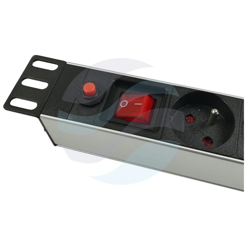 Listwa zasilająca Rack 19" 1U, 8 gniazd, wyłącznik, zabezpieczenie 16A, dłg. kabla 1.8m, srebrna 2