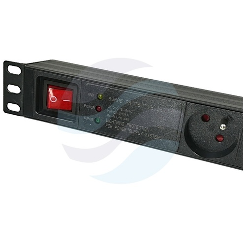 Listwa zasilająca Rack 19" 1U, 7 gniazd, wyłącznik, moduł przeciwprzepięciowy 10 kVA, dłg. kabla 1.8m 2