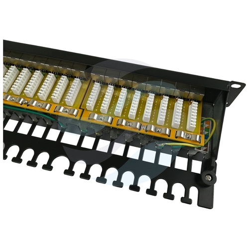 Patch panel LED STP 24-port RJ-45 KRONE, kat.6, rack 19" 1U z tacką, czarny 2