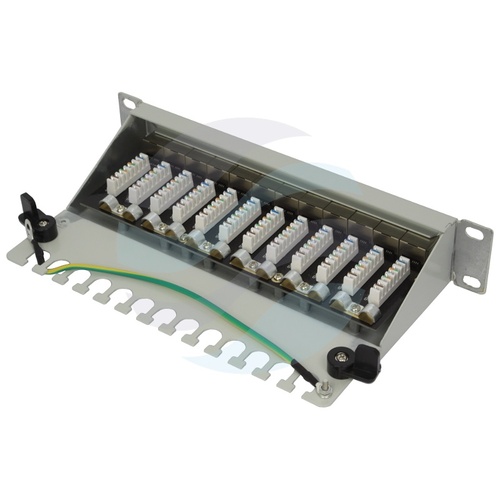 Patch panel STP 12-port RJ-45 KRONE, kat.6A, rack 10" 1U z podstawką, szary 2