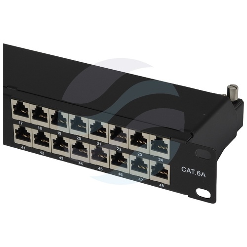 Patch panel STP 48-port RJ-45 KRONE, kat.6A, rack 19" 1U z podstawką, czarny 2