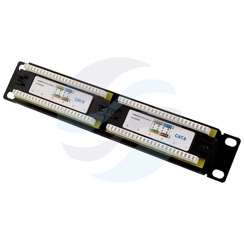 Patch panel UTP 12-port RJ-45 Dual IDC, kat.6, rack 10" 1U, czarny 2