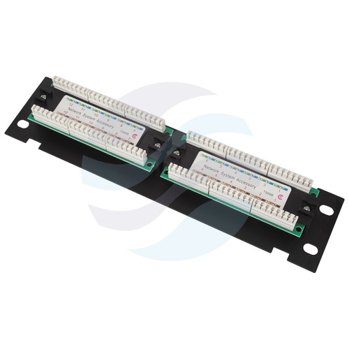 Patch panel UTP 12-port RJ-45, kat.6, rack 10" 1U, czarny 2