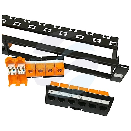 Patch panel UTP 24-port RJ-45, kat.6, rack 19" 1U z tacką, beznarzędziowy, czarny 2