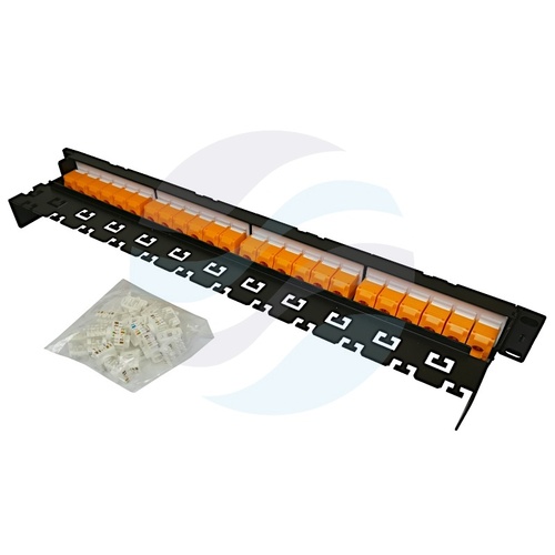 Patch panel UTP 24-port RJ-45, kat.6, rack 19" 1U z tacką, beznarzędziowy, czarny 3