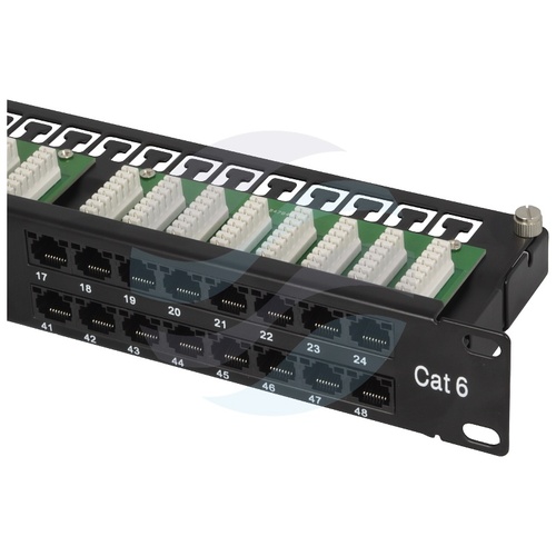 Patch panel UTP 48-port RJ-45, kat.6, rack 19" 1U z tacką, czarny 4