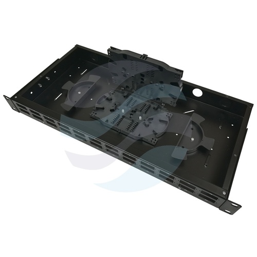 Przełącznica światłowodowa 19" 1U 24x SC Duplex / LC Quad, czarna 2