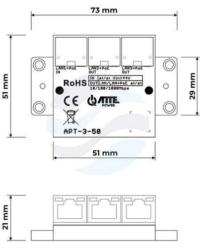 ATTE POWER APT-3-50 Switch PoE 3 portowy 10/100/1000Mbps, extender 2