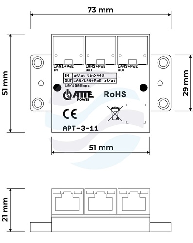 ATTE POWER APT-3-11 Switch PoE 3 portowy 10/100Mbps, extender 2