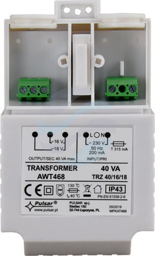 PULSAR AWT468 Transformator AC/AC TRZ 40VA/16V/18V, IP43 6