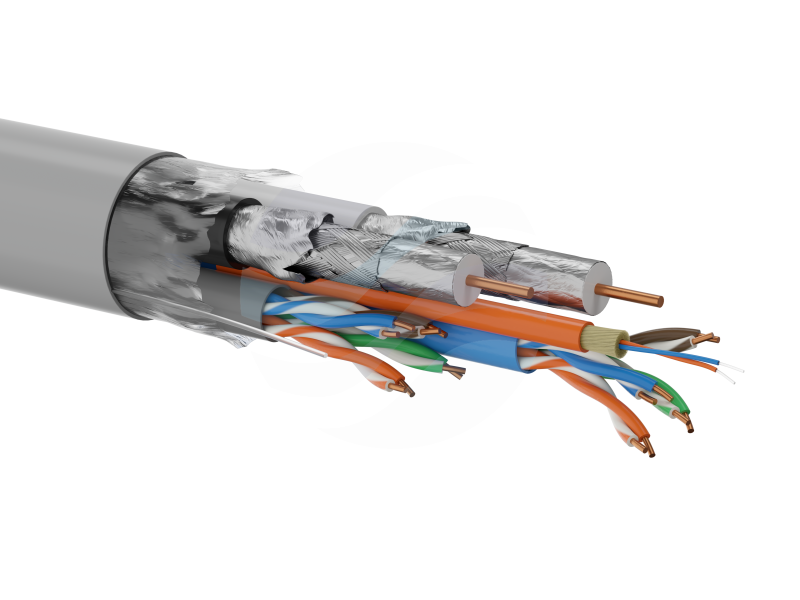 Q-LANTEC Multi-kabel Multimedia 2 x U/UTP kat.5E + 2 x RG6 + 2 x FO G657A1, LSOH, szary 500m 1