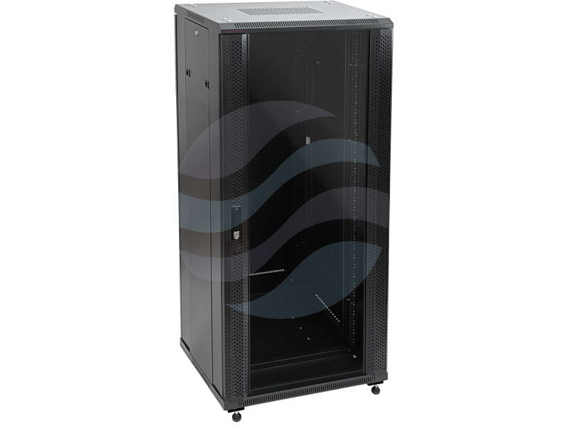 Q-LANTEC Szafa stojąca 19" 24U 600x600, drzwi przednie szklane, osłona tylna metalowa pełna, czarna 1