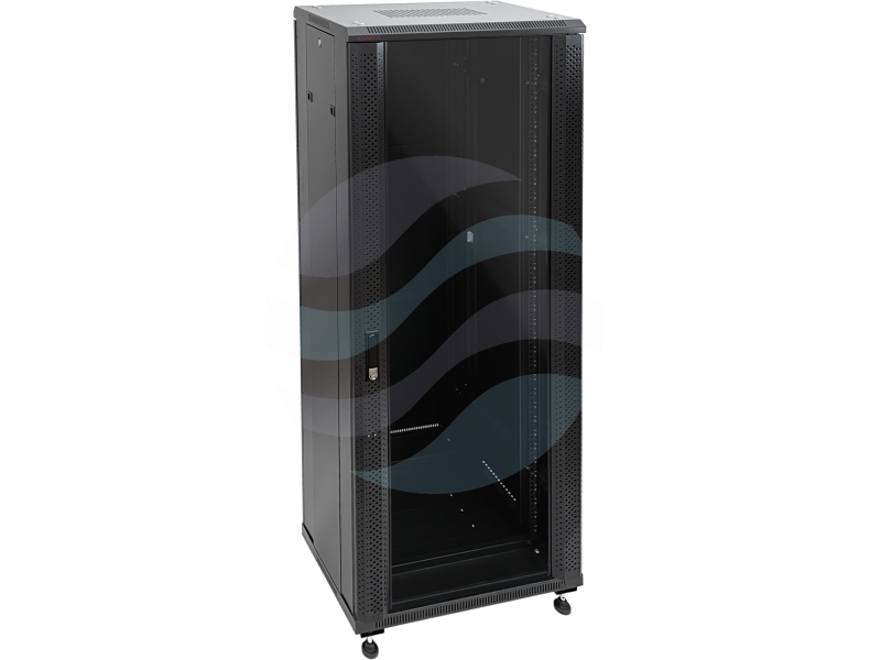 Q-LANTEC Szafa stojąca 19" 42U 600x600, drzwi przednie szklane, drzwi tylne stalowe pełne, czarna 1