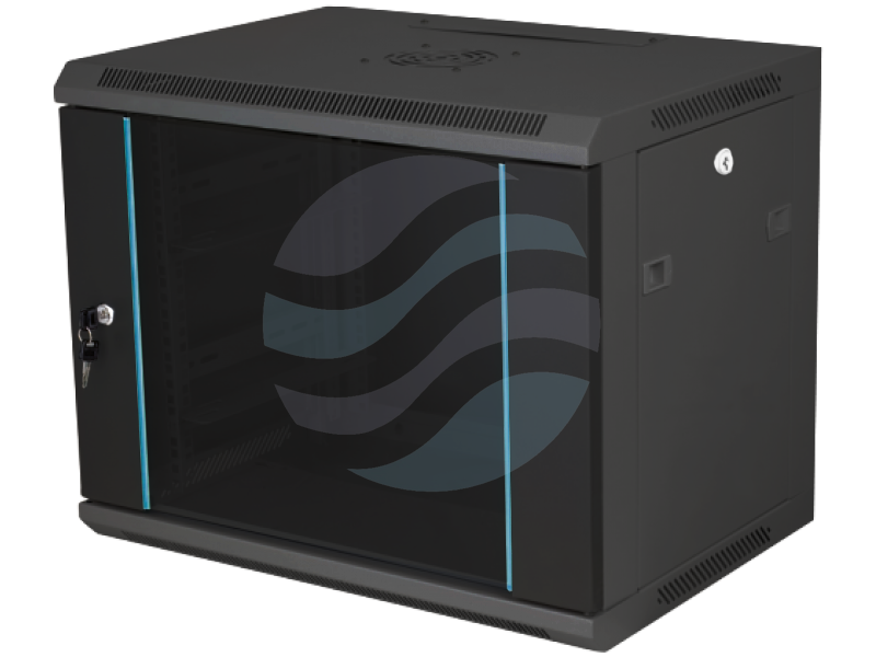 Q-LANTEC Szafa wisząca 19" 12U 600x450, niedzielona, drzwi szklane jednoskrzydłowe, FLAT PACK, czarna 1
