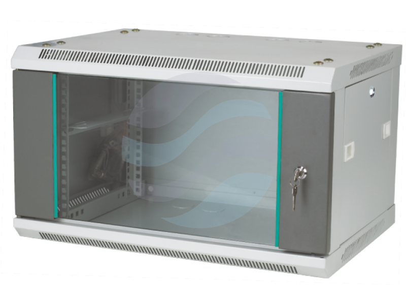Q-LANTEC Szafa wisząca 19" 4U 600x450, niedzielona, drzwi szklane jednoskrzydłowe, szara 1