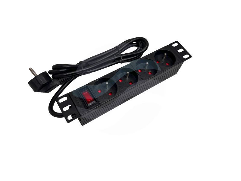 ALANTEC Listwa zasilająca 10" 1U, 4x gniazda typu E - CEE 7/5, 16A 3500W, z wyłącznikiem LED, kabel 1,8m, czarna 1