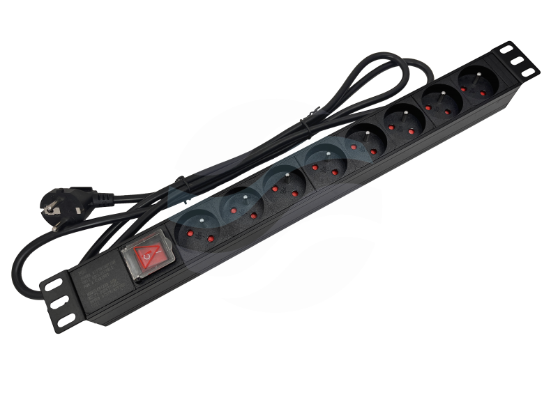 ALANTEC Listwa zasilająca 19" 1U, 8x gniazda typu E - CEE 7/5, 16A 3500W, z wyłącznikiem LED, kabel 3m, czarna 1