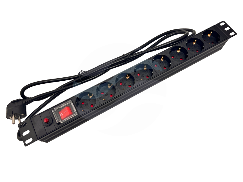 ALANTEC Listwa zasilająca 19" 1U, 8x gniazda typu F - CEE 7/3 Schuko, 16A 3500W, z wyłącznikiem LED, zabezpiecze przeciwprzeciążeniowe, kabel 1,8m, czarna 1