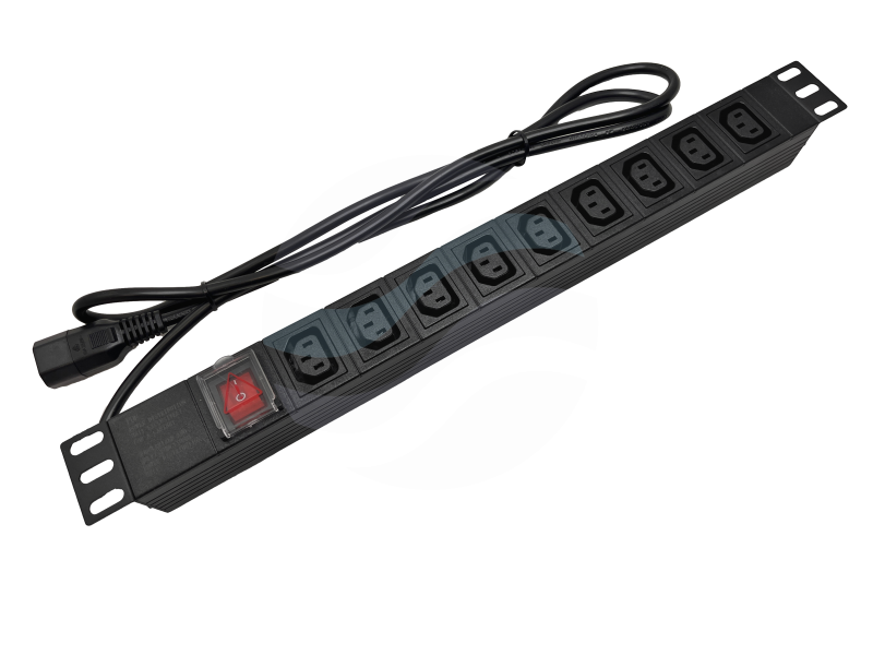 ALANTEC Listwa zasilająca 19" 1U, 9x gniazda IEC320 C13 UPS, 10A 2500W, z wyłącznikiem LED, kabel 1,8m C14, czarna 1