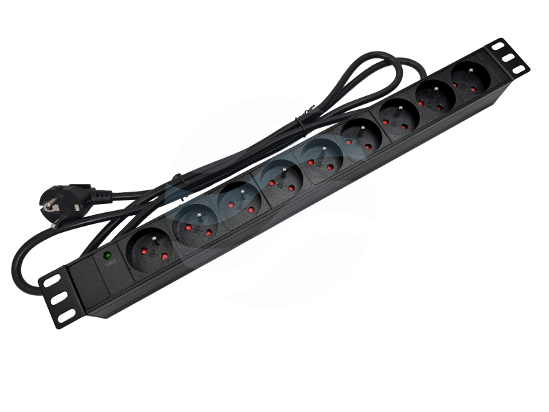 ALANTEC Listwa zasilająca 19" 1U, 9x gniazda typu E - CEE 7/5, 16A 3500W, dioda LED, kabel 3m, czarna 1