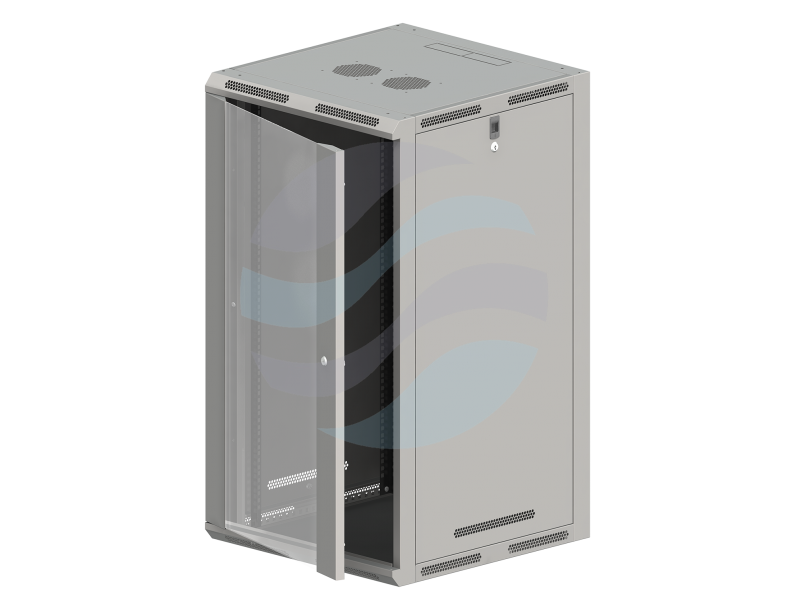 ALANTEC Szafa stojąca 19" 21U 600x500mm, drzwi przód szklane, tył stalowe pełne, szara 1