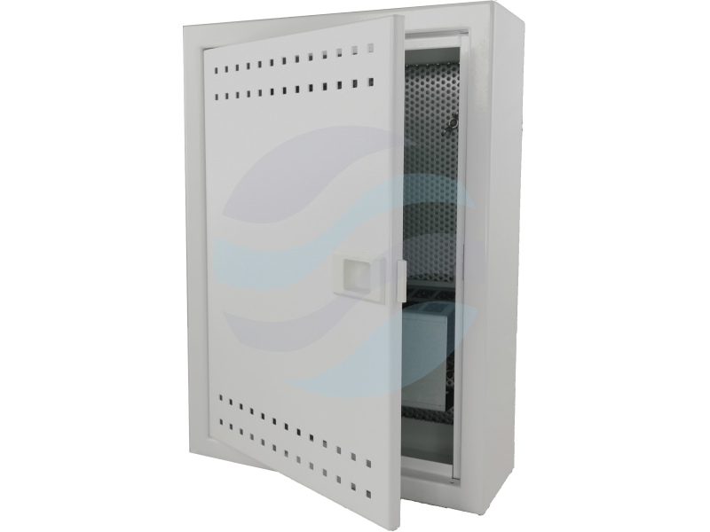 ALANTEC Szafka mieszkaniowa, teletechniczna, FTTH 350x250x90, natynkowa, drzwi perforowane, 1x gn. elektryczne, 14x keystone 1