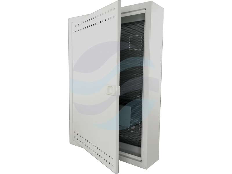 ALANTEC Szafka mieszkaniowa, teletechniczna, FTTH 500x350x90, natynkowa, drzwi perforowane, 1x gn. elektryczne, 14x keystone 1