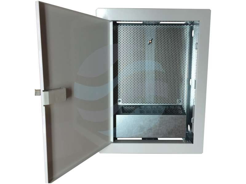 ALANTEC Szafka multimedialna 350x250x90, podtynkowa, drzwi perforowane, 1x gn. elektryczne, 14x keystone 1
