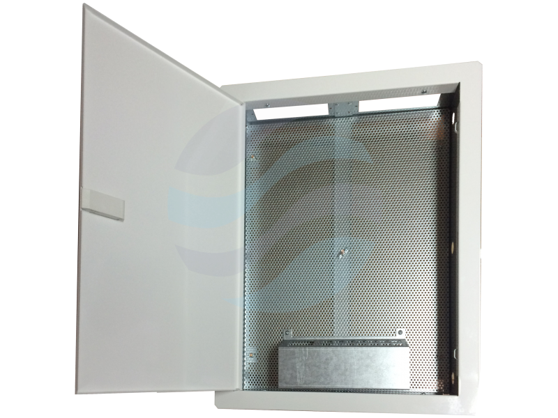 ALANTEC Szafka multimedialna 500x350x90, podtynkowa, drzwi perforowane, 1x gn. elektryczne, 14x keystone 1
