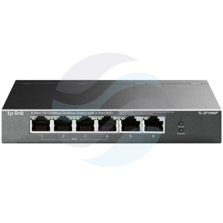 TP-Link TL-SF1006P Switch PoE 4x 10/100Mb/s 802.3af/at, 2x LAN Uplink, 67W, desktop metal 1