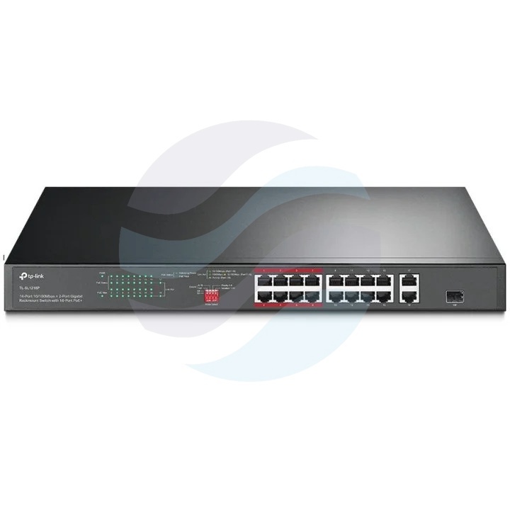 TP-Link TL-SL1218P Switch PoE 16x 10/100Mbps PoE+ 802.3at/af, 2x Gbit, 1x SFP Combo, 150W, rack 19", metal 1