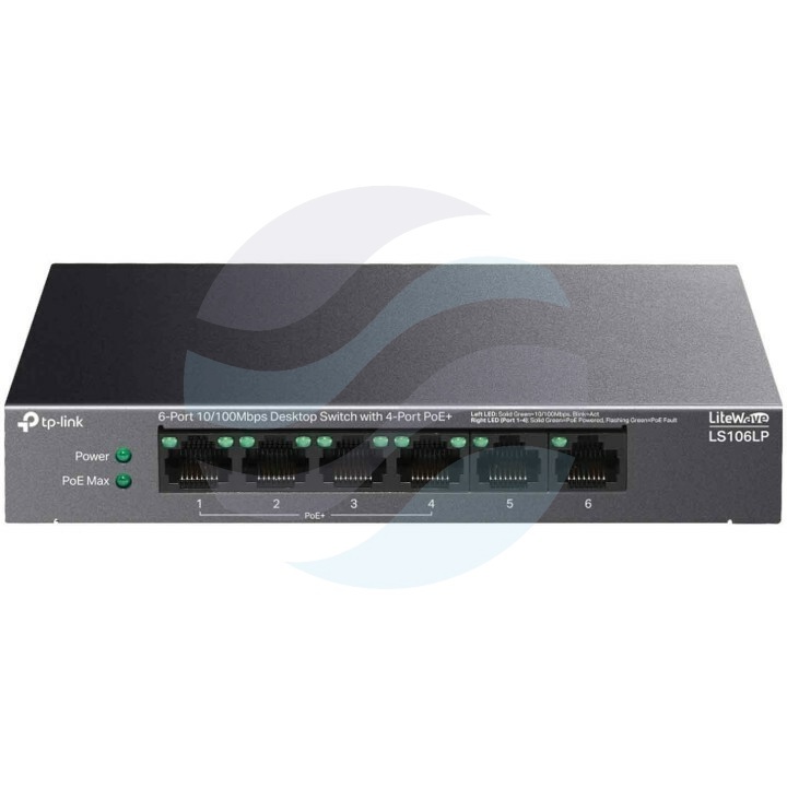 TP-Link LS106LP, Switch PoE 6x 10/100Mb/s (4x PoE+ 802.3af/at), 41W, desktop 1