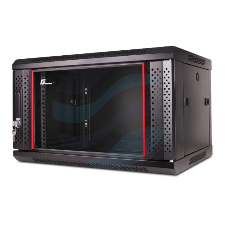 GETFORT Szafa wisząca 19" 6U 600x450mm czarna, drzwi szklane 1