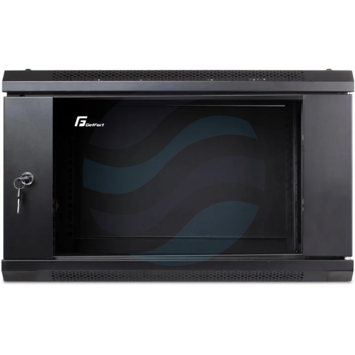 GETFORT Szafa wisząca 19" 6U ECO v2 600X450mm, czarna, drzwi szklane, otwarty tył 1