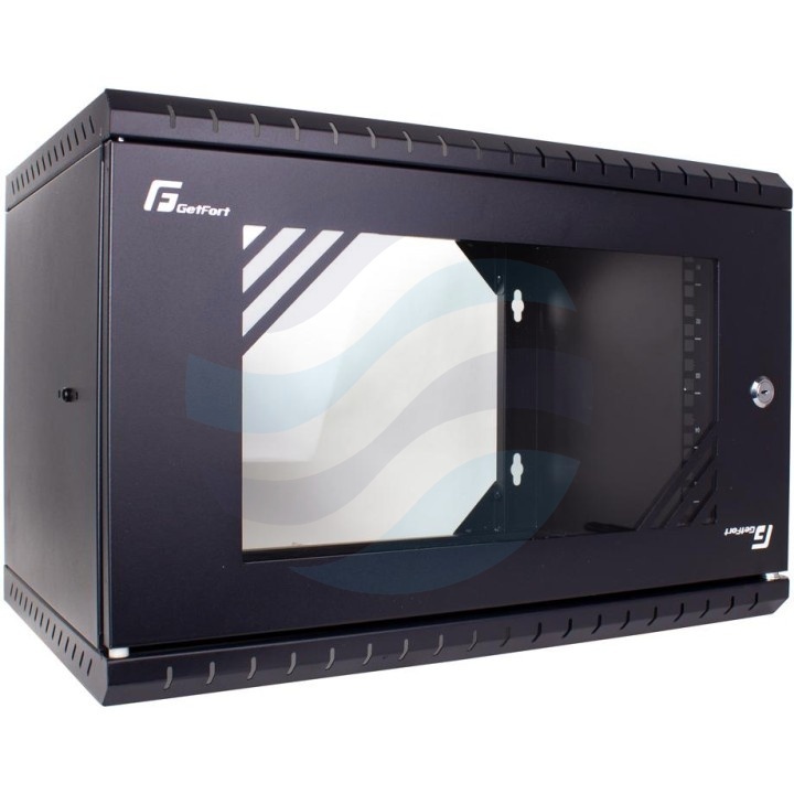 GETFORT Szafa wisząca 19" 6U ECO v3 520X450mm, szara, drzwi szklane, otwarty tył 1