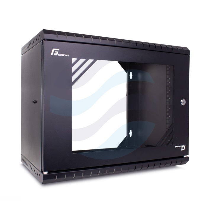 GETFORT Szafa wisząca 19" 9U 520x450mm czarna, drzwi szklane 1