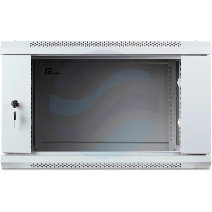 GETFORT Szafa wisząca 19" 6U ECO v2 1 600X450mm, szara, drzwi szklane, otwarty tył 1
